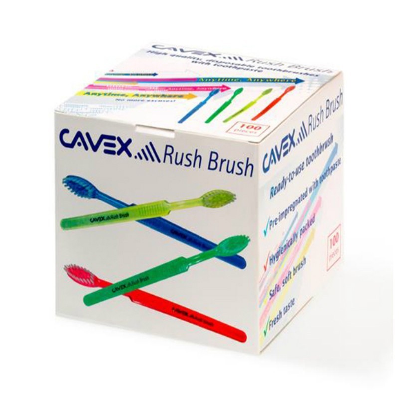Cepillos de Dientes Rush Brush con Pasta Incorporada 100 uds de Cavex