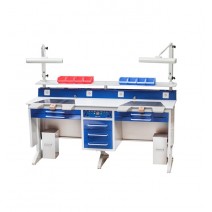 Mesa de Trabajo Metálica 2 Puestos con Aspiradores y Lámparas