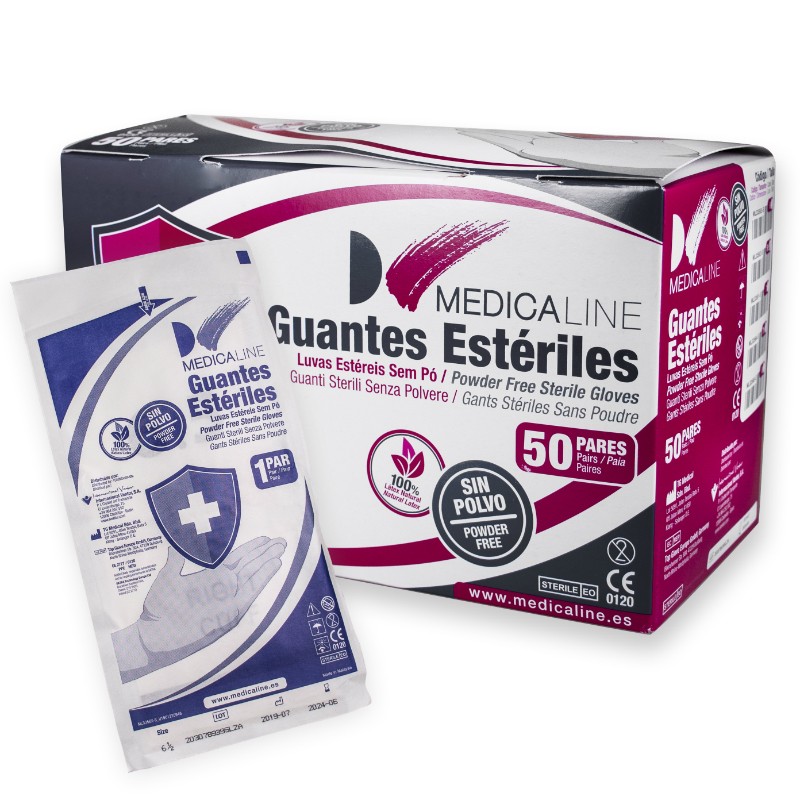 Guantes Estériles de Látex Sin Polvo Caja pares de Medicaline