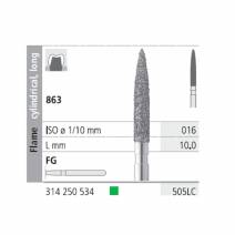 Fresas Diamante FG 505LC Llama Cilíndrica, Larga 863-016 Grueso L10 mm Caja 6 uds Intensiv