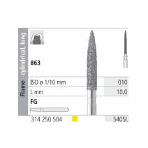 Fresas Diamante FG 5405L Llama Cilíndrica, Larga 863-010 Extra Fino L10 mm Caja 6 uds Intensiv