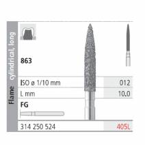 Fresas Diamante FG 405L Llama Cilíndrica, Larga 863-012 Medio L10 mm Caja 6 uds Intensiv