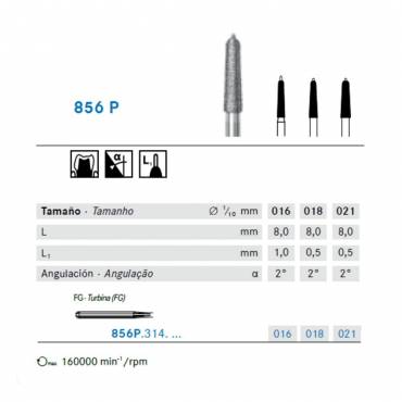 Fresa Diamante FG 856P.314 Cónico, Bisel Punta Guía, 5u Komet