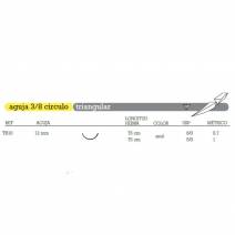 Sutura de Nylon Monofilamento No Absorbible TB-10 Aguja 3/8 Círculo Triangular 12mm Hebra 75cm Azul 36uds Aragó