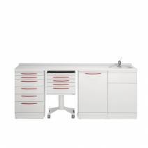 Conjunto Mobiliario Clínica Aurora 4 Módulos, 1 Rodante, con Lavabo y Grifo Integrado Zilfor